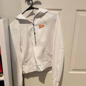 White Half-Zip Hoodie with Orange Logo